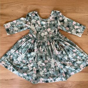 Mila & Rose Floral Kids Dress in Green and Pink